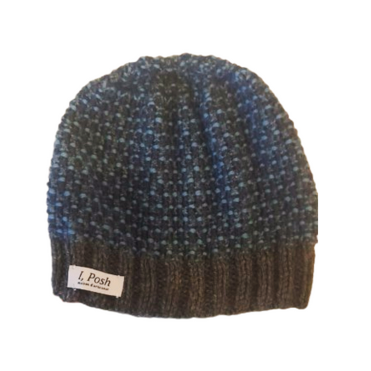 Handmade Wool Beanie for Men & Boys – Grey, Navy & Blue Winter Hat – Warm Knitted Cap