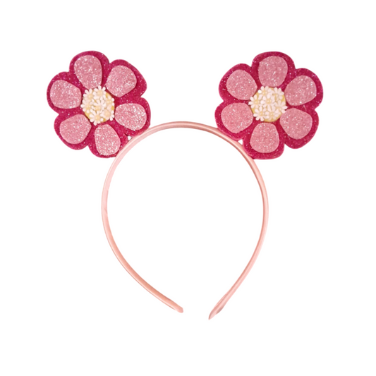 Custom Felt Flower Headband for Girls – Double Pink Flowers Hair Accessory