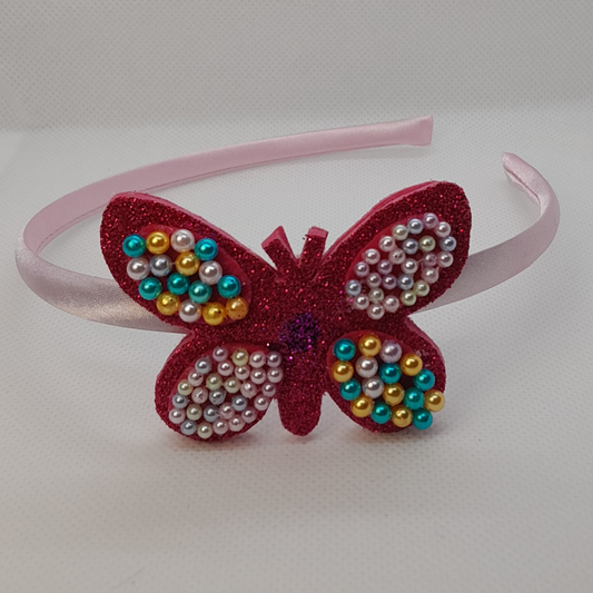 Fairy-Tale Sparkling Butterfly Headband – Fuchsia with Pastel Faux Pearls for Little Girls