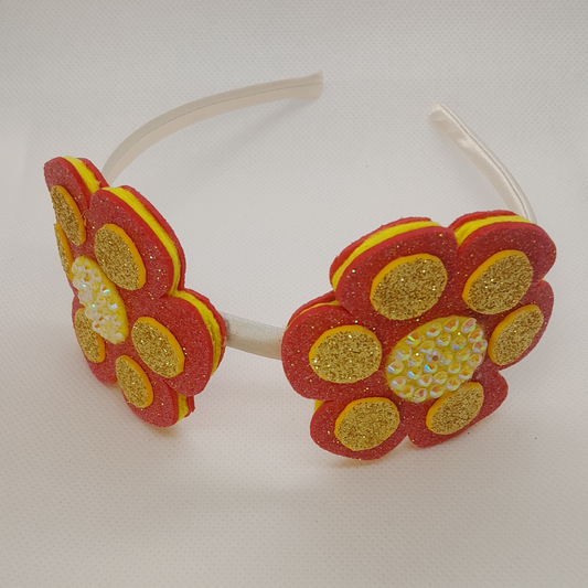 Adorable Sparkle Flower Headband – Pink & Yellow Blooms with Rhinestones