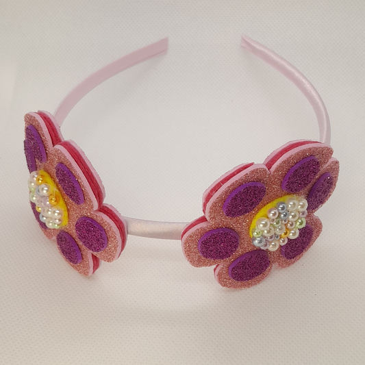 Adorable Pink and Purple Flower Crown Headband – Pearl Accent for Little Girls