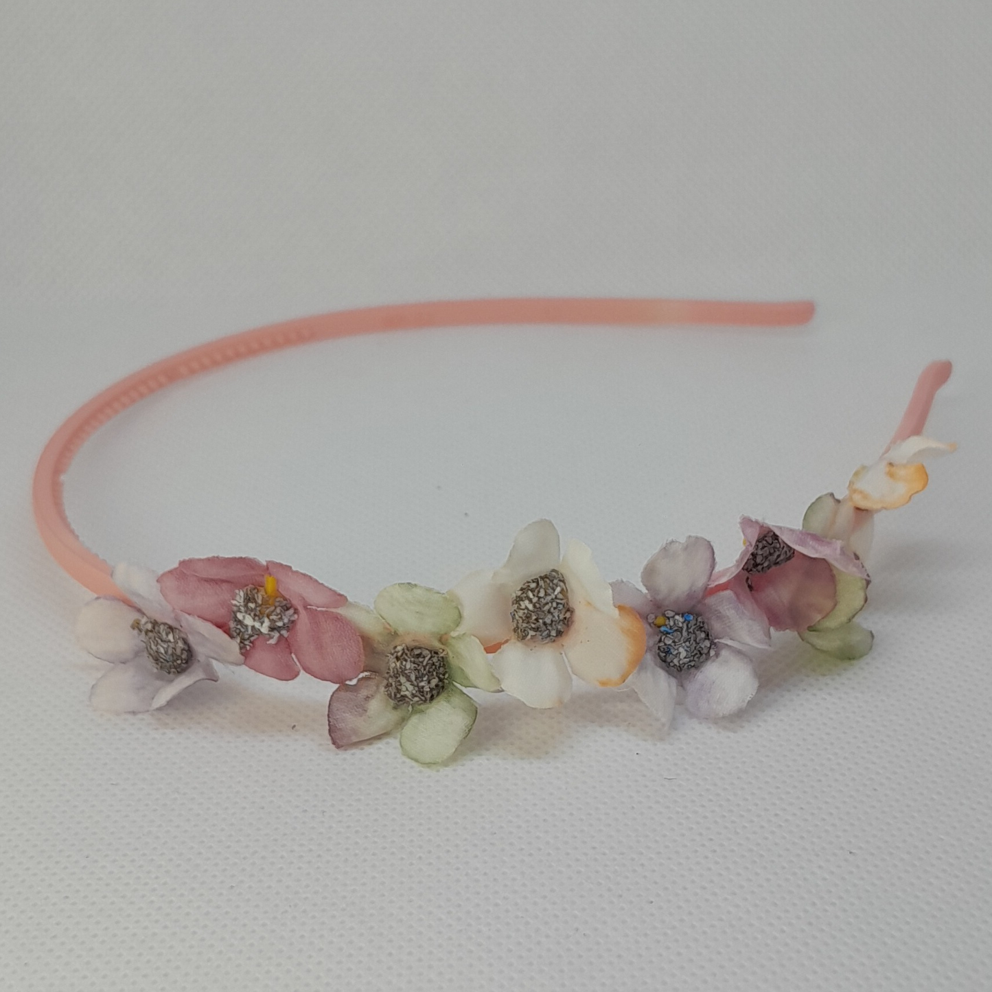 Boutique Pastel Headband for Girls – Partially Adorned with Delicate Artificial Flowers on a Sleek Plastic Band