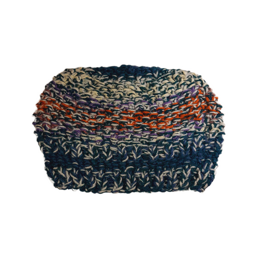 Handmade Multicolor Wool Beanie for Women – Navy Blue, Gitane, Orange & Purple Knit Hat