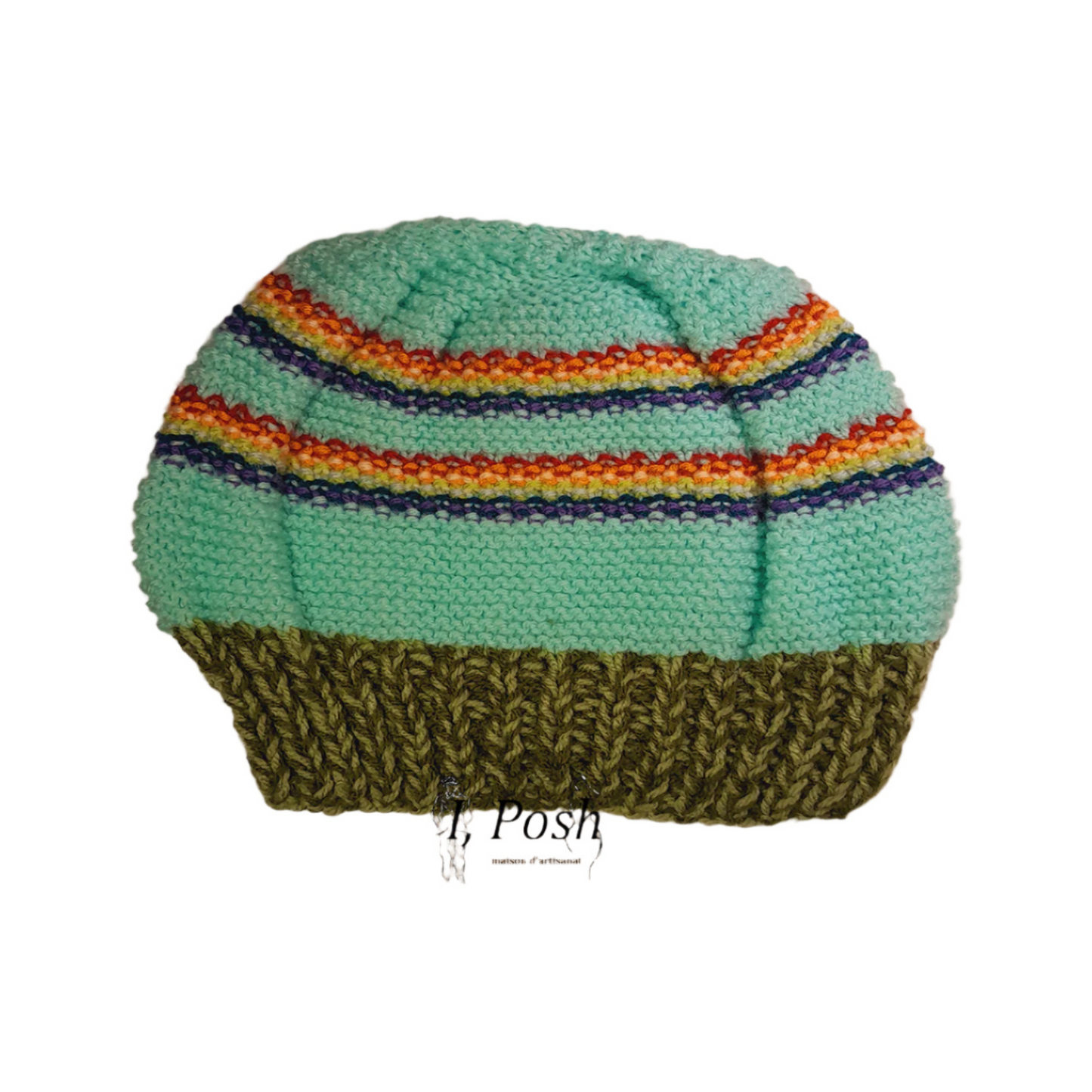 Women’s Blue-Green Multicolor Wool Beanie – Handcrafted Cozy Winter Hat