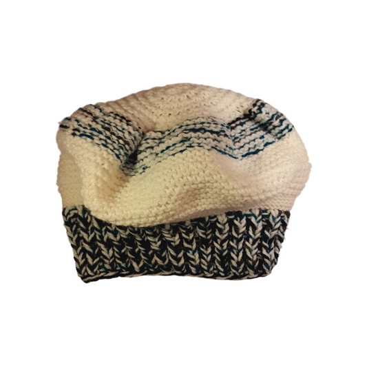Women’s White, Gitane & Black Wool Beanie – Cozy Ribbed Knit Hat