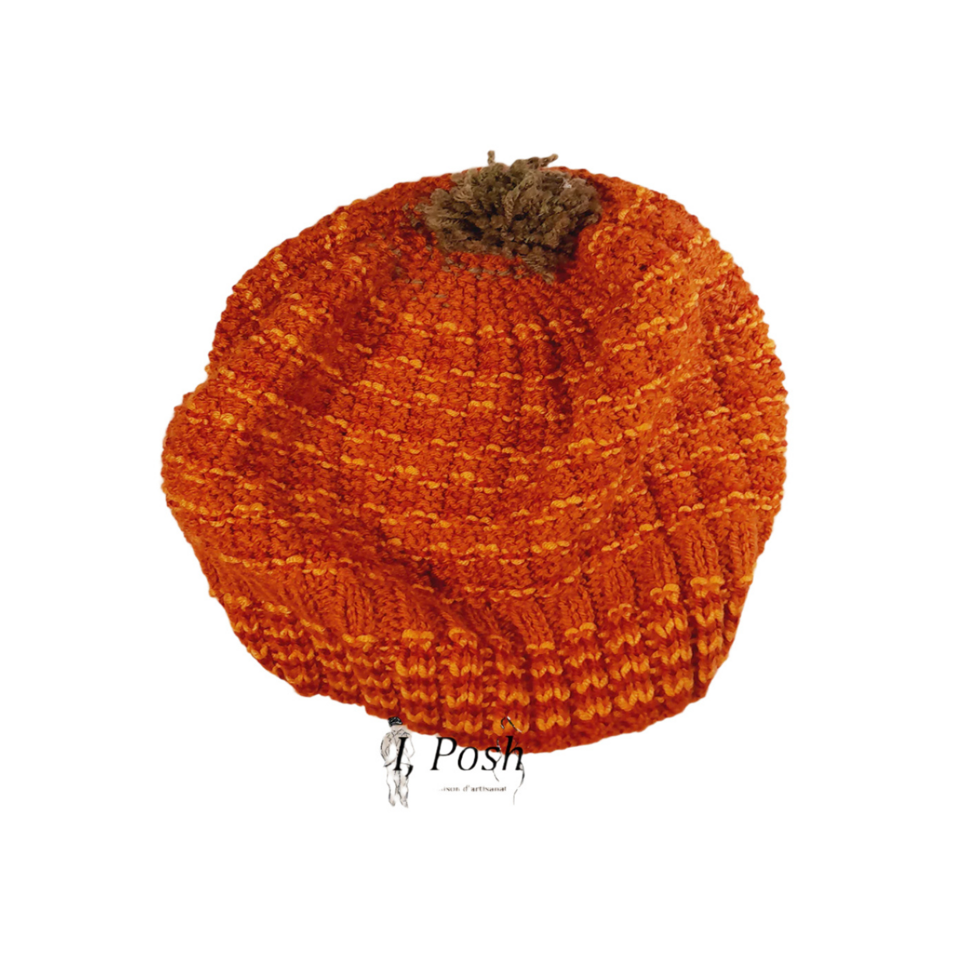Women’s Orange & Green Wool Beanie – Handcrafted Cozy Winter Hat