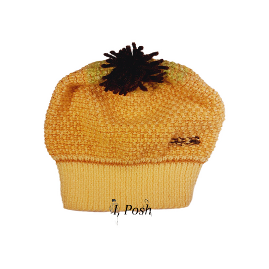 Kids’ Yellow, Brown & Green Wool Beanie – Handcrafted Cozy Winter Hat