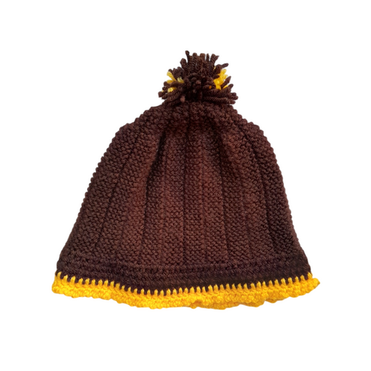 Maroon Wool Beanie with Yellow Outline – Cozy Knit Hat for Women