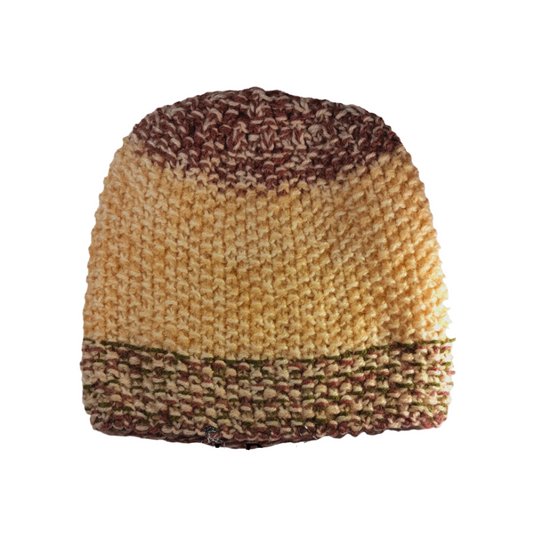 Kids’ Beige Green & Purple Wool Beanie – Handcrafted Winter Hat