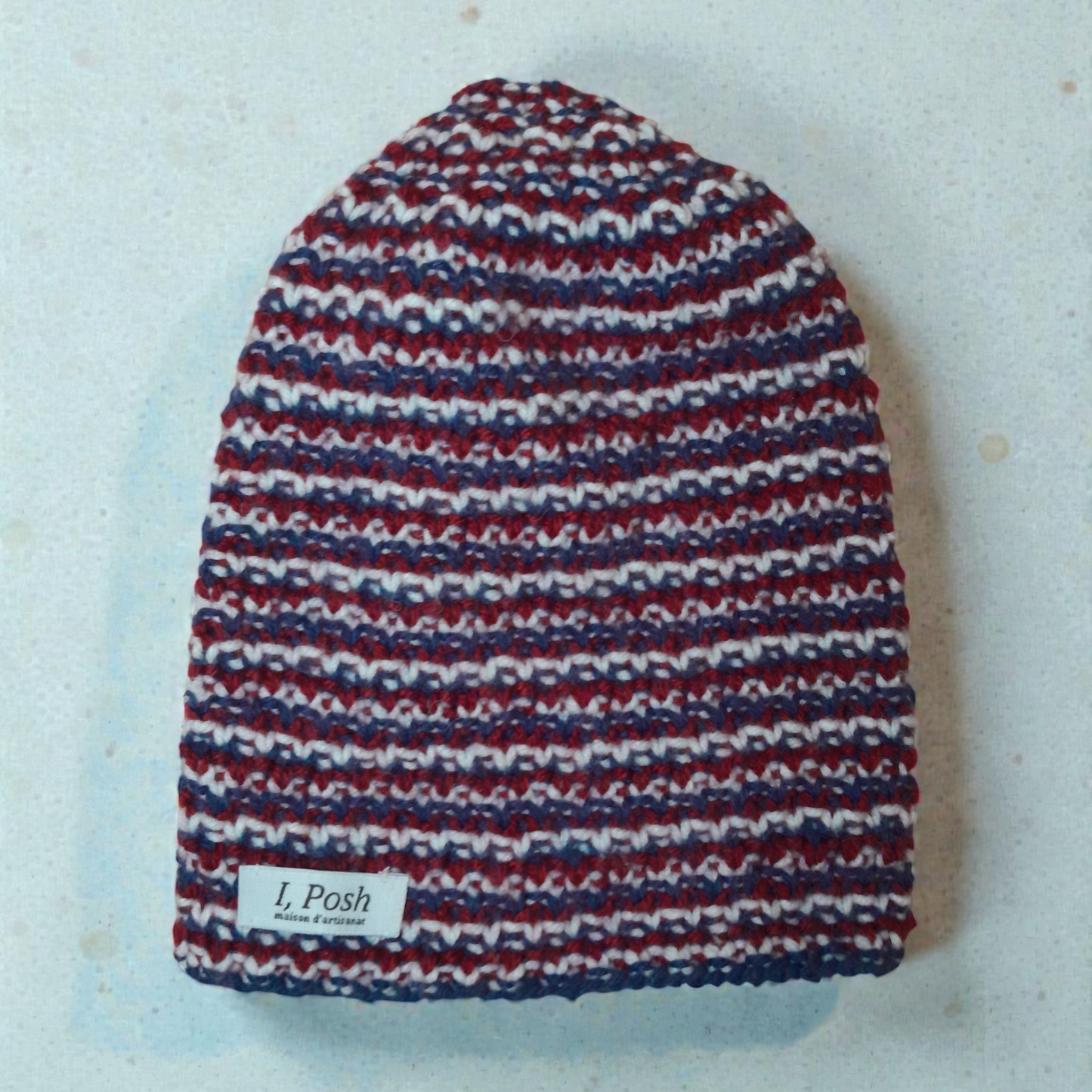 Children’s Christmas Wool Beanie – Handmade Blue, White and Red Holiday Hat