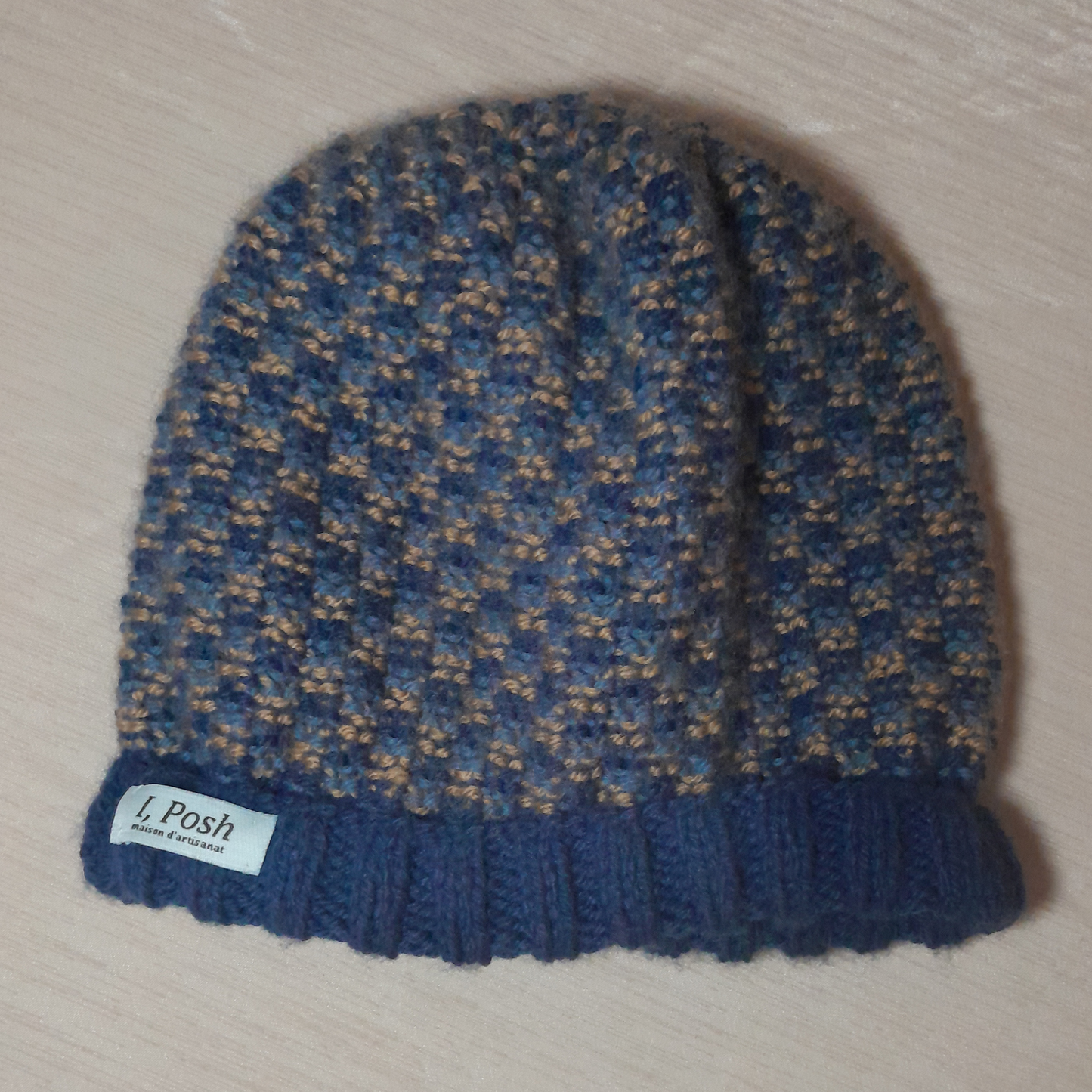Handmade Wool Beanie for Men & Women – Navy Blue, Gitane Blue & Honey, Elegant Unisex Winter Hat