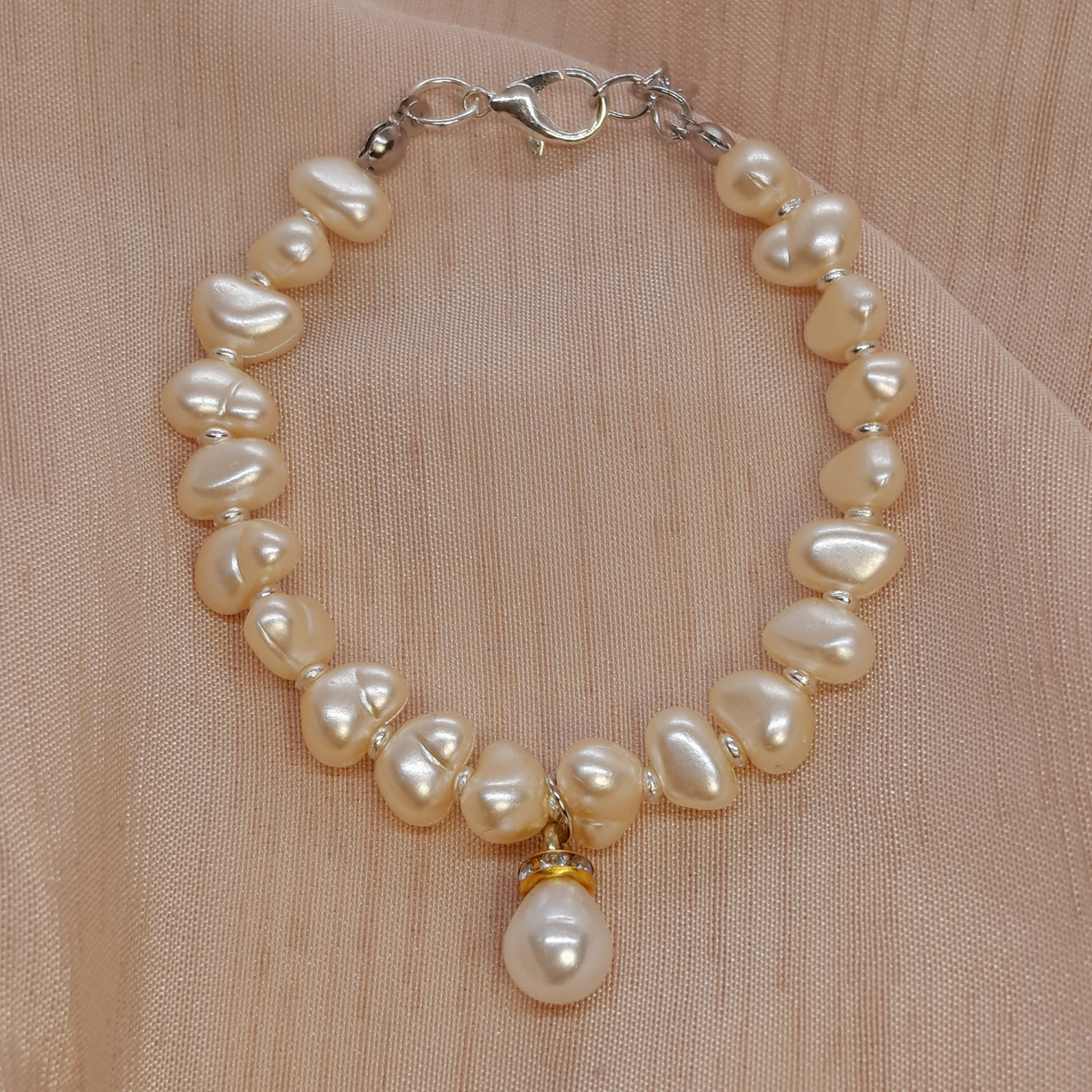 Handmade Asymmetrical Ivory Faux Pearl Bracelet for Ladies – Elegant Luxury Pearl Jewelry in Gold Tone or Silver Chromatic