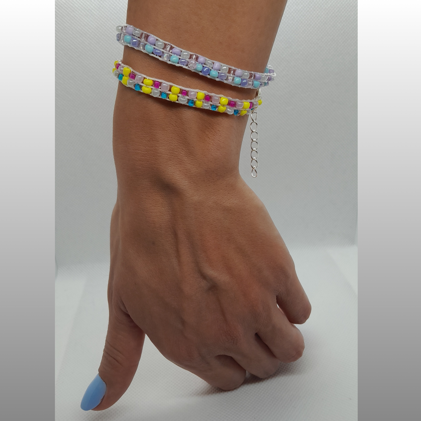 Charming Handmade 3-Thread Beaded Bracelet in Pink, Lilac & Light Blue – Perfect for Girls and Women