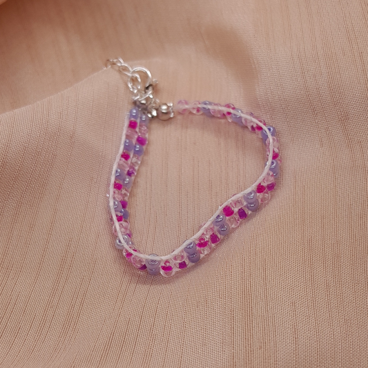 Lively Handmade 3-Thread Bracelet with Stunning Pink, Purple & Lilac Beads for Girls