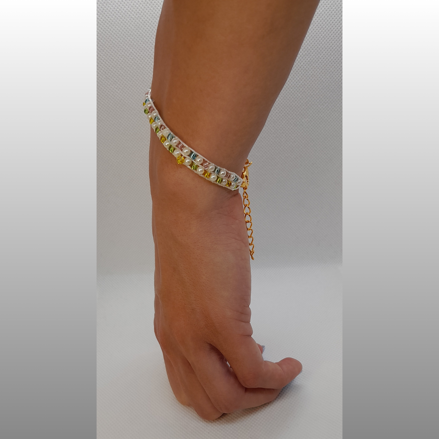 Elegant Handmade 3-Thread Bracelet with Mint Green, Ivory Pearls & Soft Pastel Beads