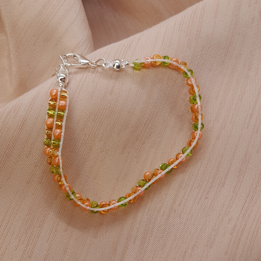 Elegant and Chic Three-Thread Bracelet – Hazel Green, Salmon & Golden Tones
