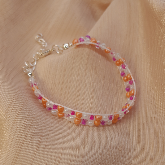 Luxury Beaded Bracelet for Little Girls – Fuchsia, Salmon & Ivory Pearl Hues