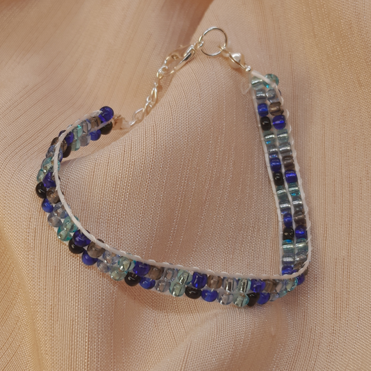 Sophisticated Dual-Strand Beaded Bracelet – Royal & Marine Blue with Black & Gray