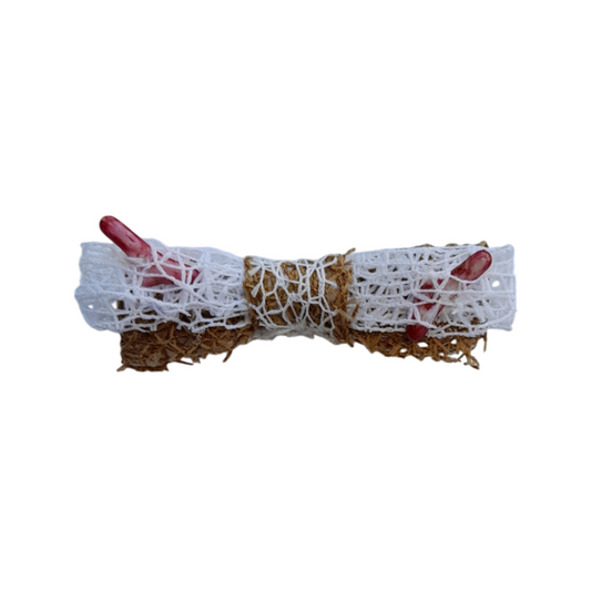 Handcrafted White Jute Bow Hair Clip with Colorful Beads – Cute Accessory for Girls