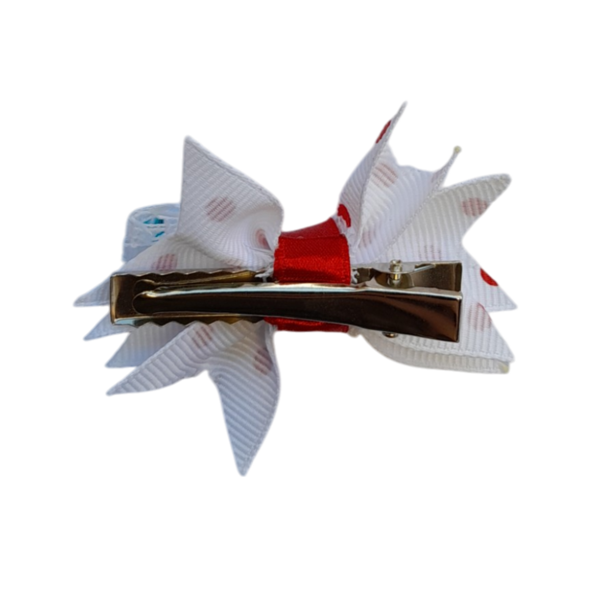 Polka Dot White Satin Bow with Jute & Paillettes – Elegant Hair Accessory