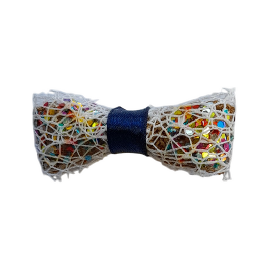 White Jute Under‑Layered Glitter Bow – Elegant Hair Clip for Girls & Women