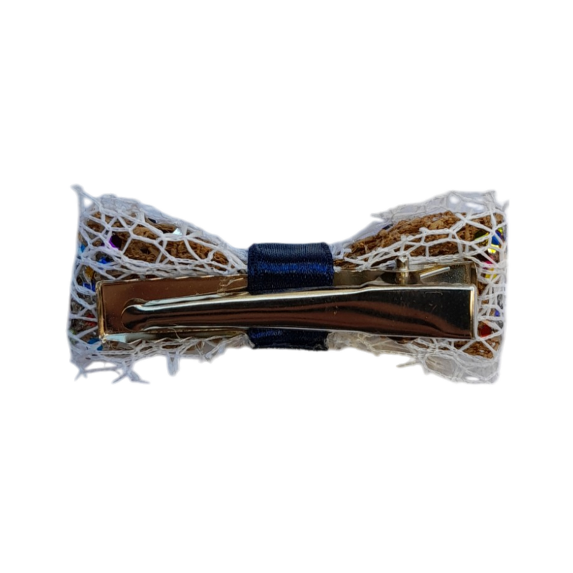 White Jute Under‑Layered Glitter Bow – Elegant Hair Clip for Girls & Women