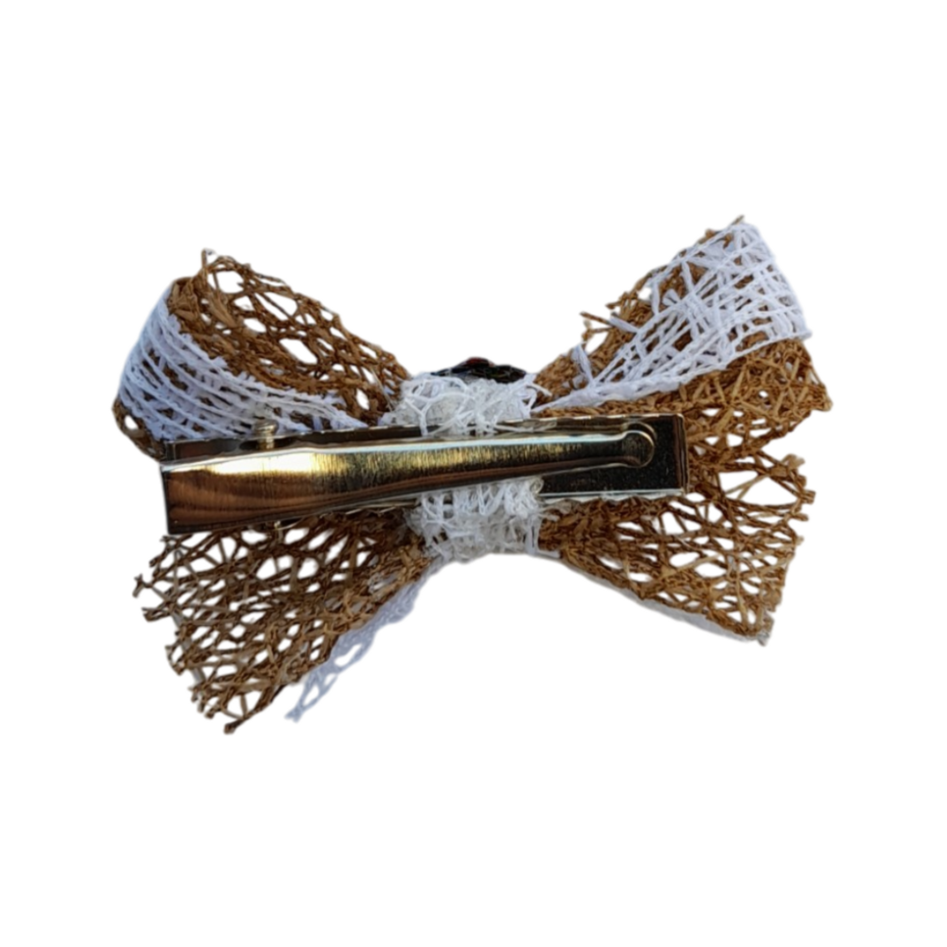 White Jute-Layered Bow with Glitter Accent – Elegant Hair Accessory for Girls & Women