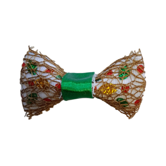 White Jute Under-Layered Polka Dot Satin Bow – Rustic-Chic Hair Clip for Girls & Women