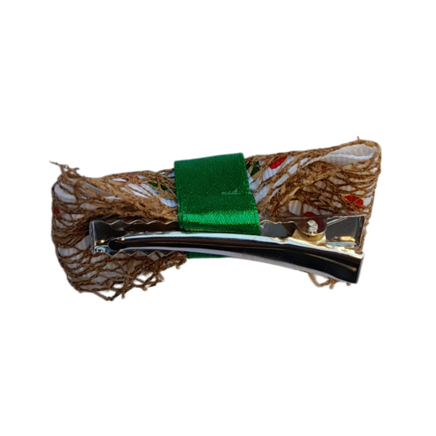 White Jute Under-Layered Polka Dot Satin Bow – Rustic-Chic Hair Clip for Girls & Women