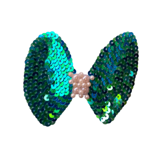 Elegant Blue Paillettes Bow Hair Clip – Sparkly Evening Accessory for Women