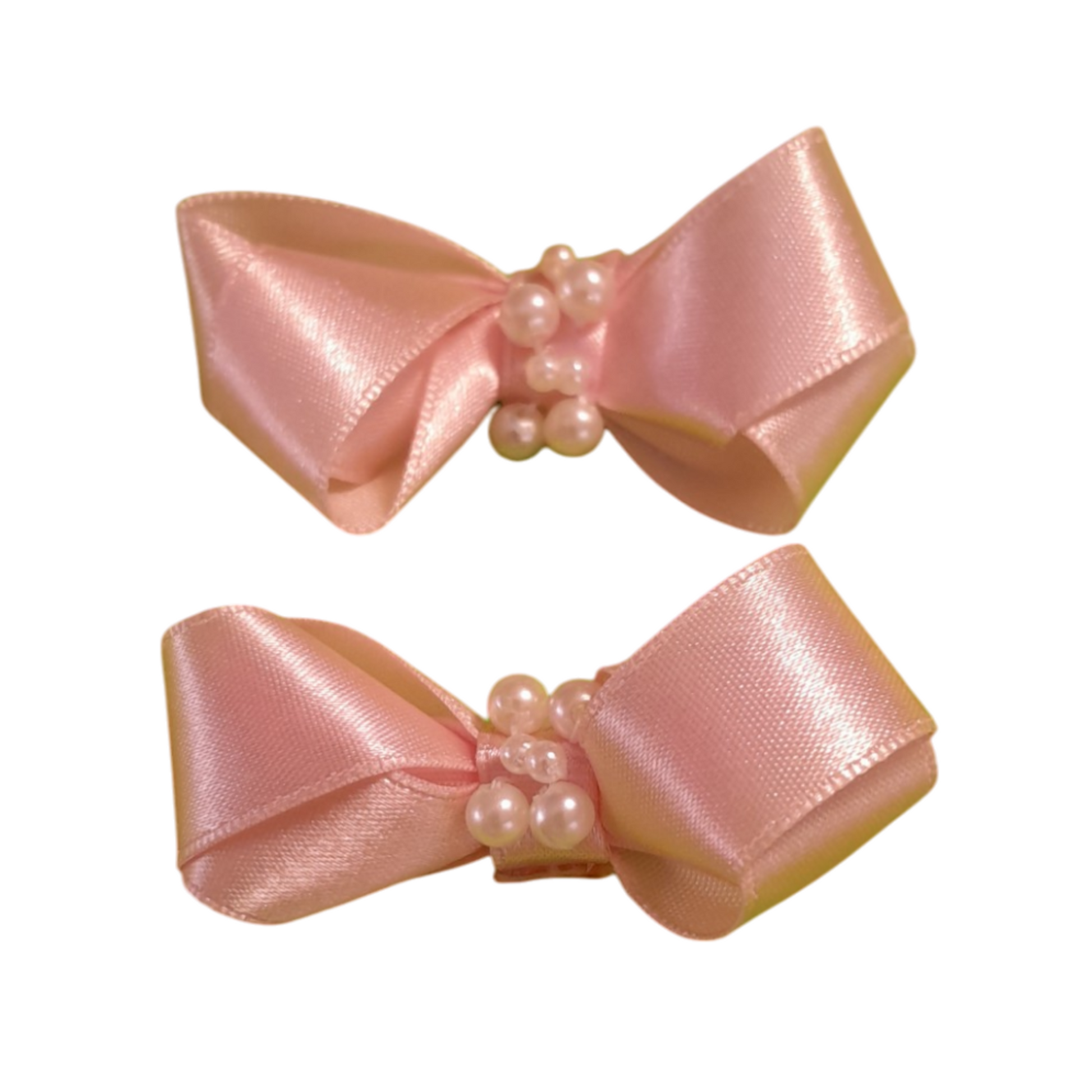 Pink or Purple Satin Bow Hair Clip with Faux Pearls – Elegant Accessory for Girls & Women