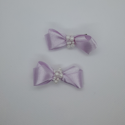 Pink or Purple Satin Bow Hair Clip with Faux Pearls – Elegant Accessory for Girls & Women