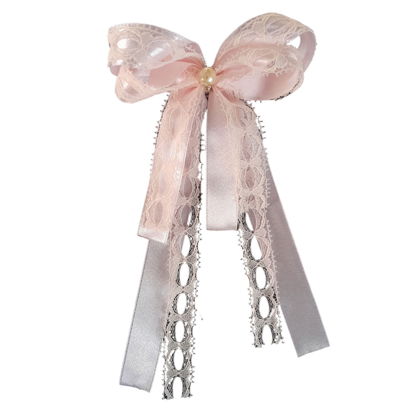 Delicate Pink Satin and Dentelle Hair Clip – Stylish Rose-Shaped Hair Accessory