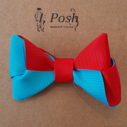 Bold Red & Teal Hair Bow Pin