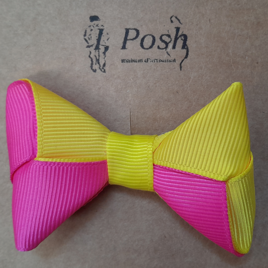 Vibrant Pink & Yellow Grosgrain Hair Bow Pin