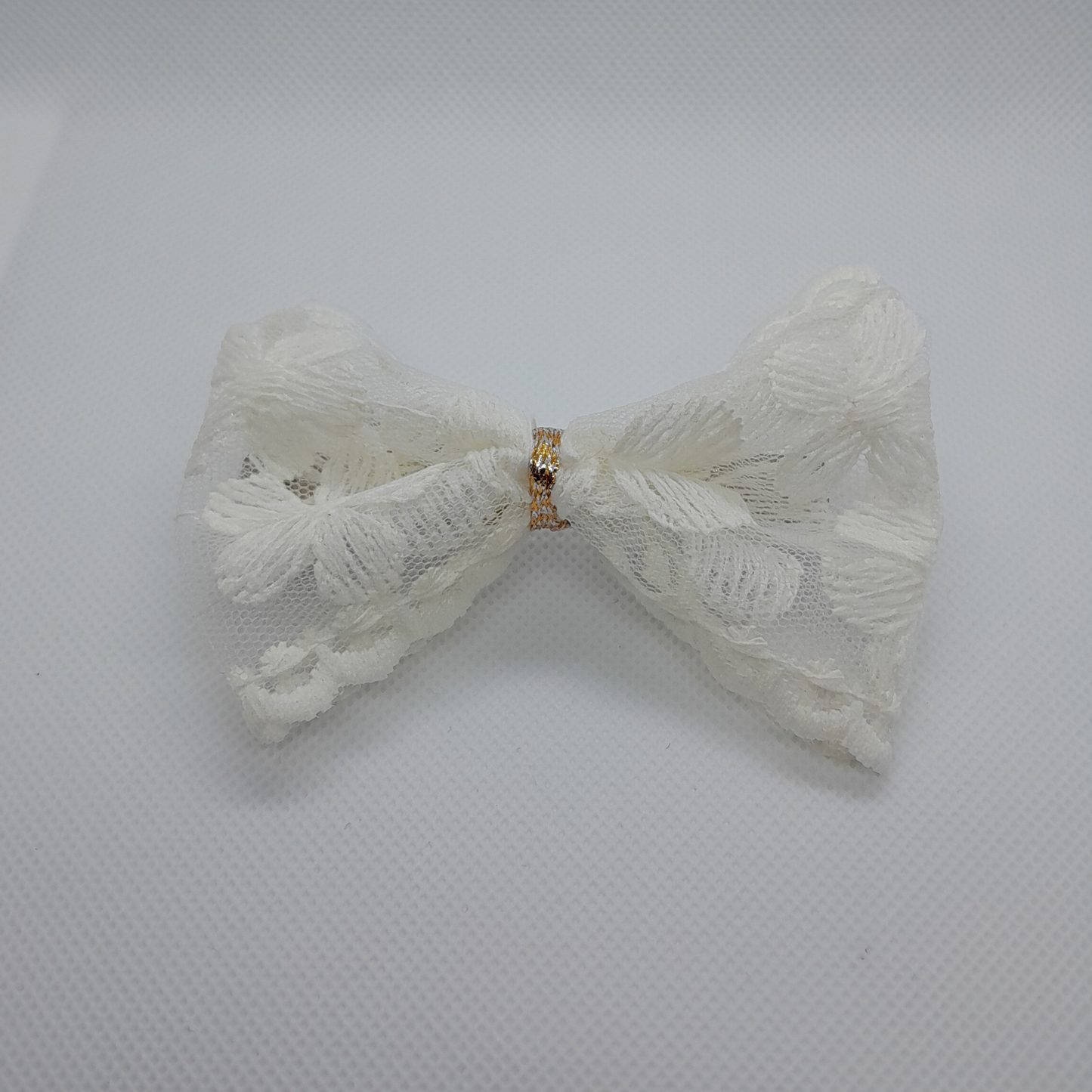 Ivory Embroidered Mesh Bow Hair Clip – Elegant Clip for Women & Girls