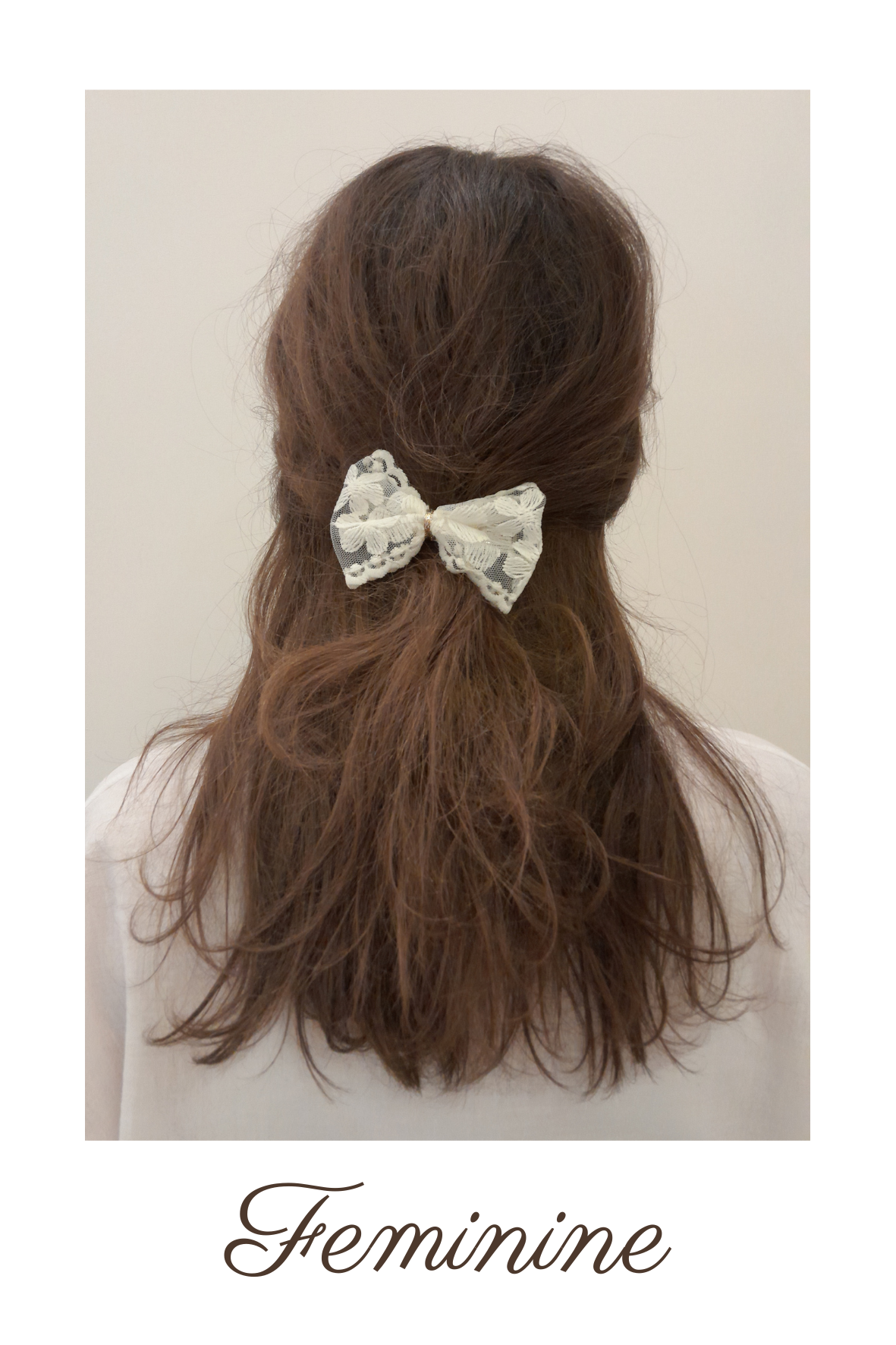 Ivory Embroidered Mesh Bow Hair Clip – Elegant Clip for Women & Girls