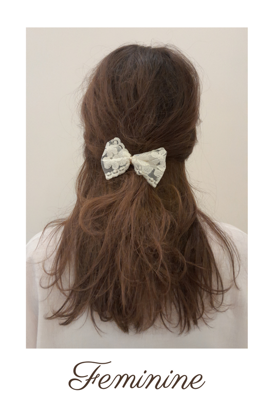 Ivory Embroidered Mesh Bow Hair Clip – Elegant Clip for Women & Girls