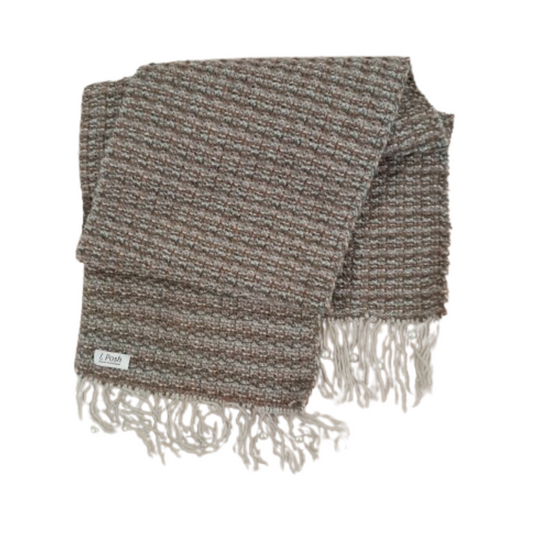 Handmade Wool Scarf with Faux Pearls on Off-White Tassels – Pink, Hazel, Blue & Off-White – Elegant Winter Wrap for Women