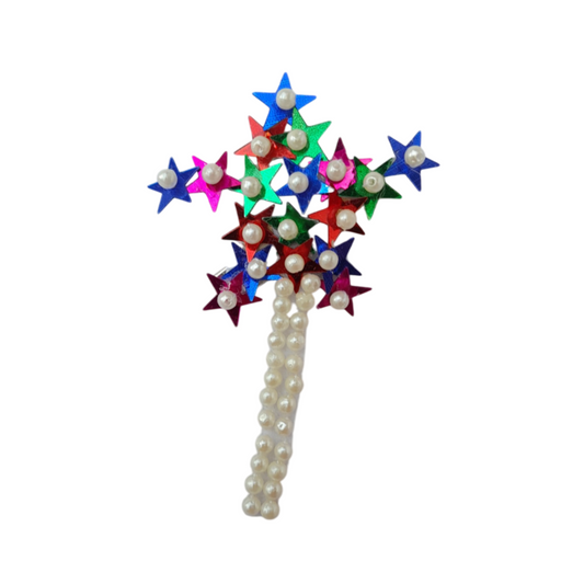 Festive Magic Wand Hair Clip for Girls – Sequin Star Barrette with Ribbons