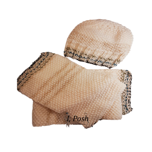 Kids’ Wool Scarf & Beanie Set – Handcrafted in Off-White, Beige, Navy, Black & Green
