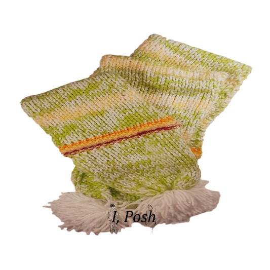 Handmade Multicolor Wool Scarf – Green, White, Yellow, Orange & Pink Knit Winter Wrap