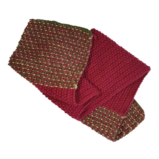 Kids’ Handmade Wool Scarf – Fuchsia & Green Soft Knit Winter Accessory