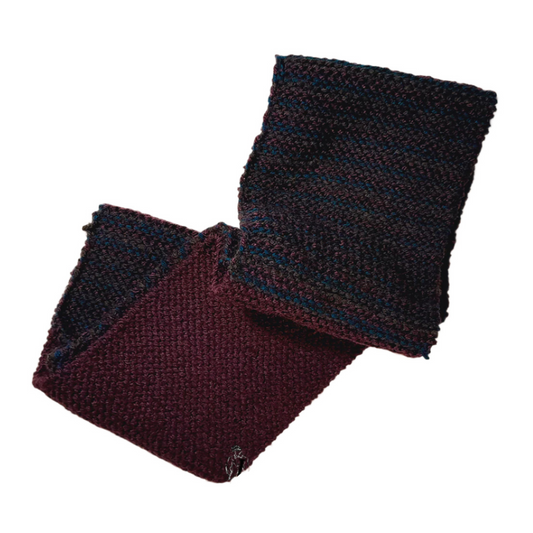 Kids’ Handmade Wool Scarf – Purple, Blue & Grey Soft Knit Winter Accessory