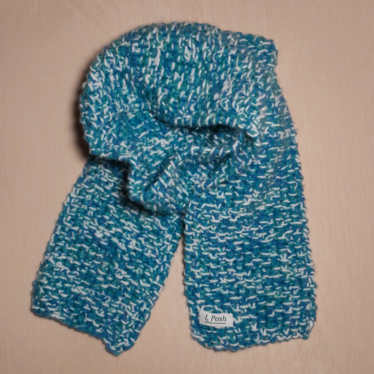 Chic Wool Scarf for Boys – Aqua Blue Palette with Subtle White Detail