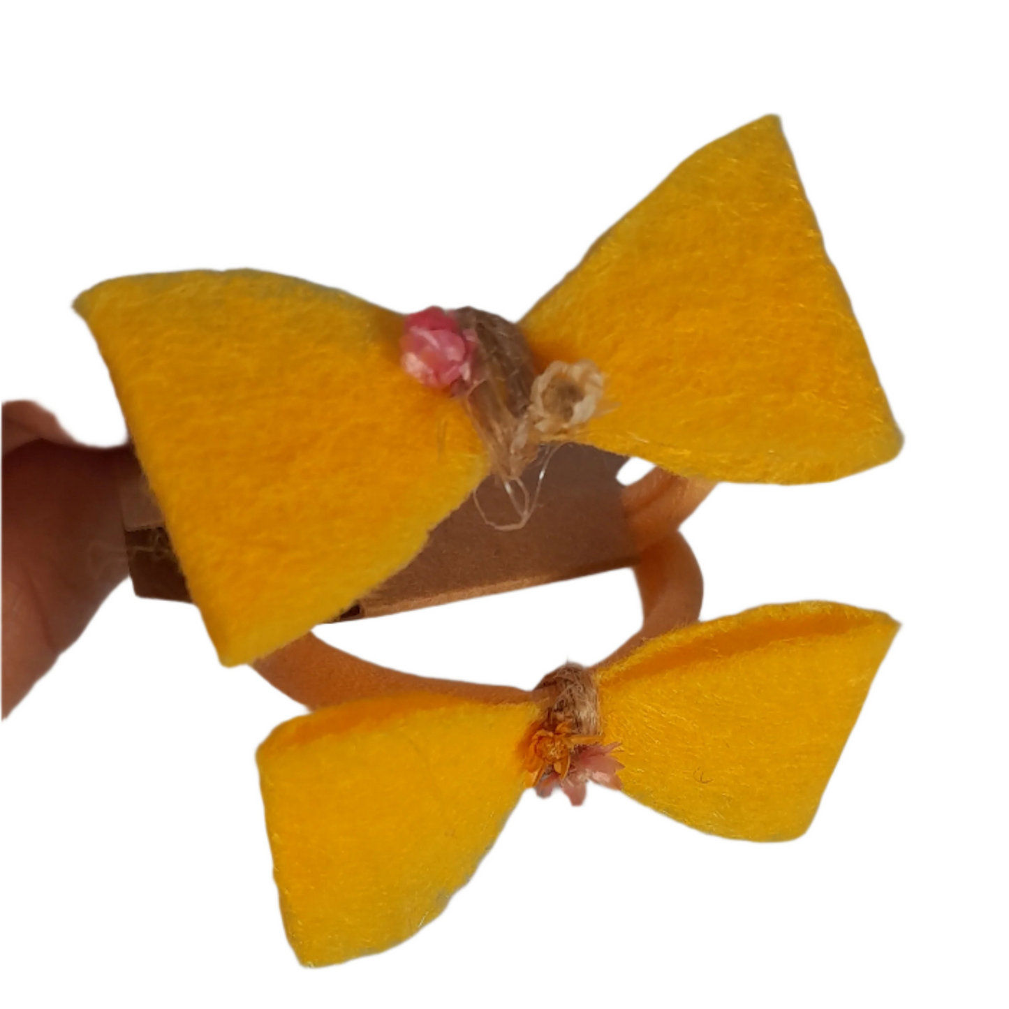 Girls’ Handmade Hair Ties with Felt Bows – Set of 2 Matching Elastics in Assorted Colors