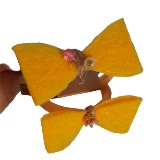 Girls’ Handmade Hair Ties with Felt Bows – Set of 2 Matching Elastics in Assorted Colors