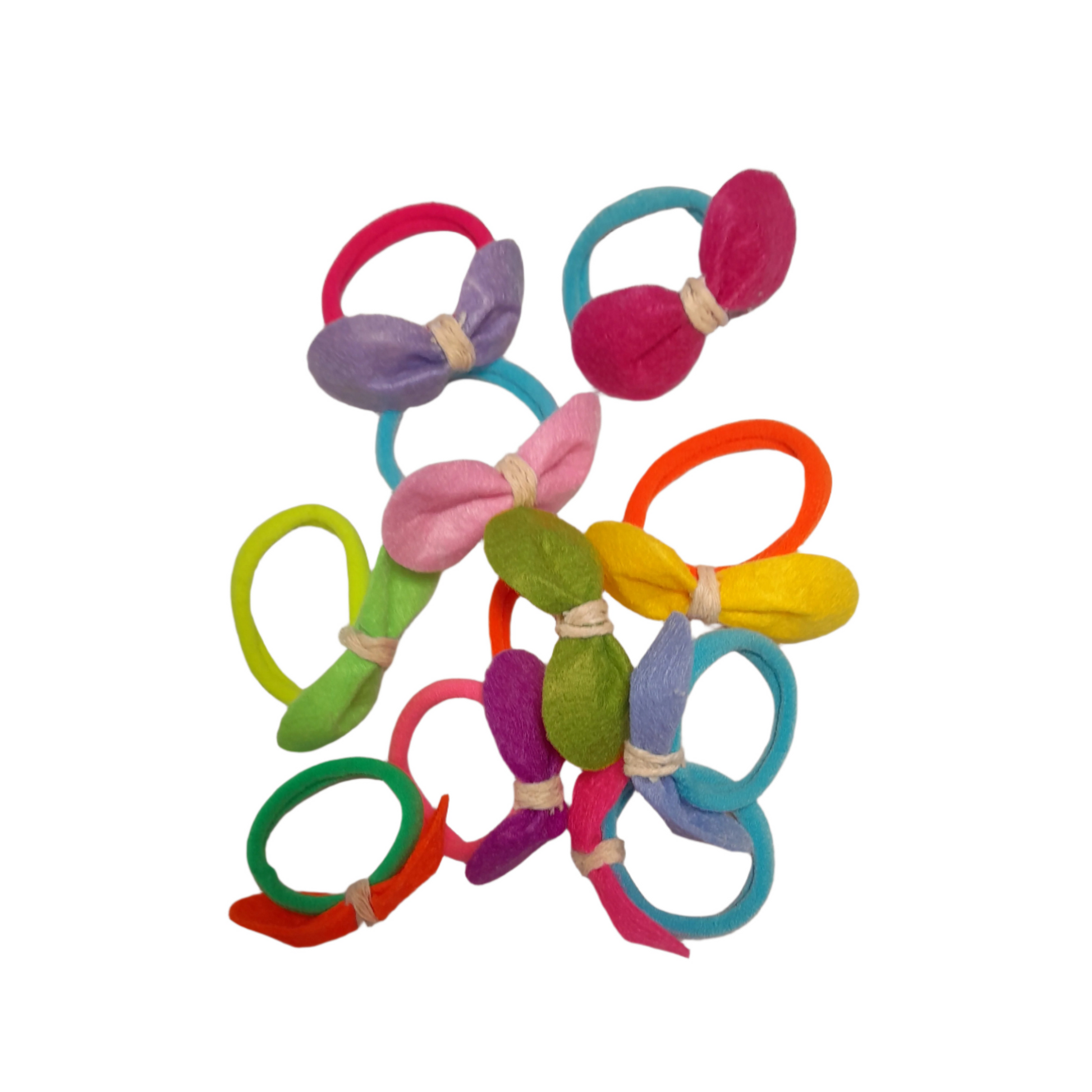 5-Pack Handmade Hair Ties for Girls – Multicolored Elastic Bands with Felt Bow Accents