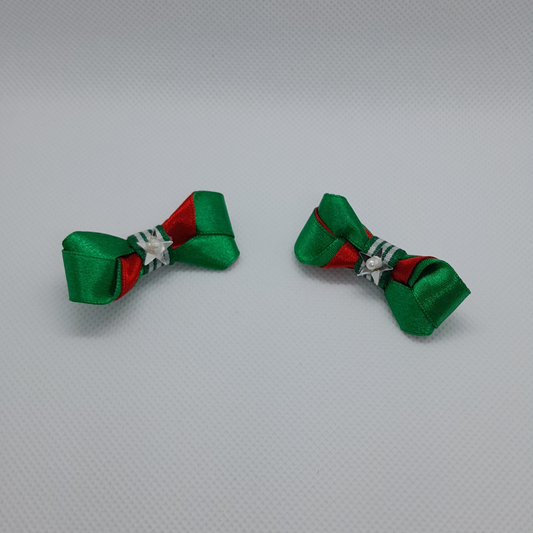 Festive Christmas Green Satin Bow Hair Clips – Pair for Girls' Holiday Looks