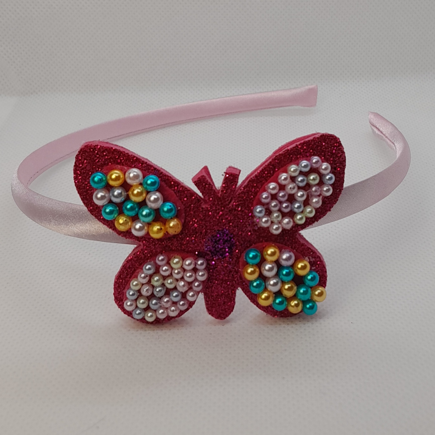 Fairy-Tale Sparkling Butterfly Headband – Fuchsia with Pastel Faux Pearls for Little Girls